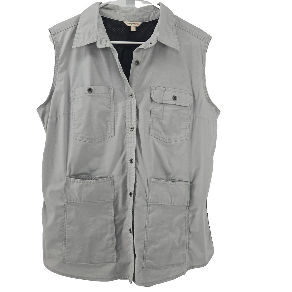 Wrangler Riggs Workwear Women's Large Cargo Pocket Vented Collard Vest - Grey
